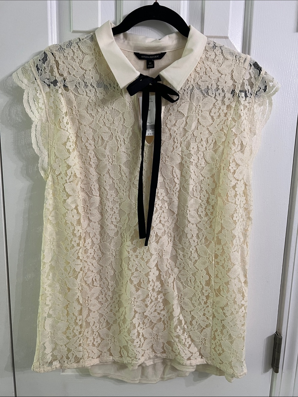 Banana Republic Cream Lace Midi Dress with Black Ribbon Tie